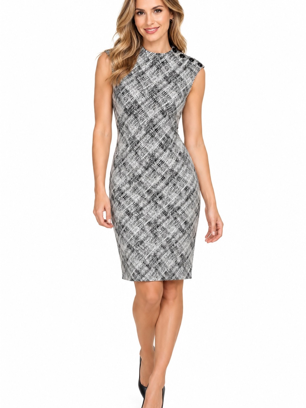 Calvin Klein Black & White Tweed Sheath Dress